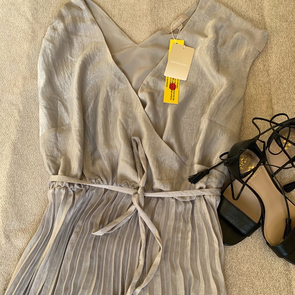 Anthology Sliver Metallic Pleated Maxi Dress